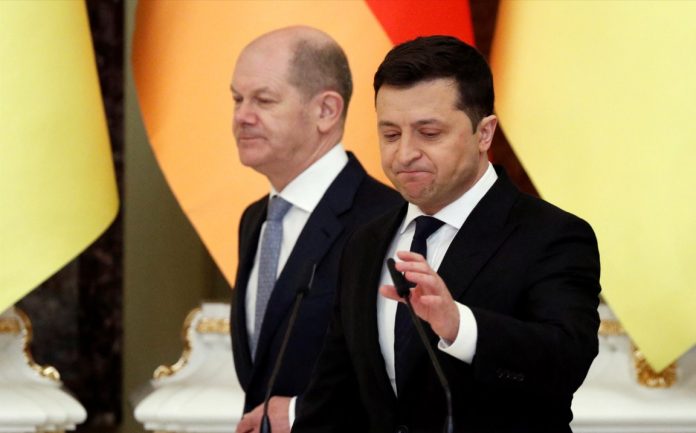 german Chancellor Olaf Scholz meets Ukrainian President Volodymyr Zelensky