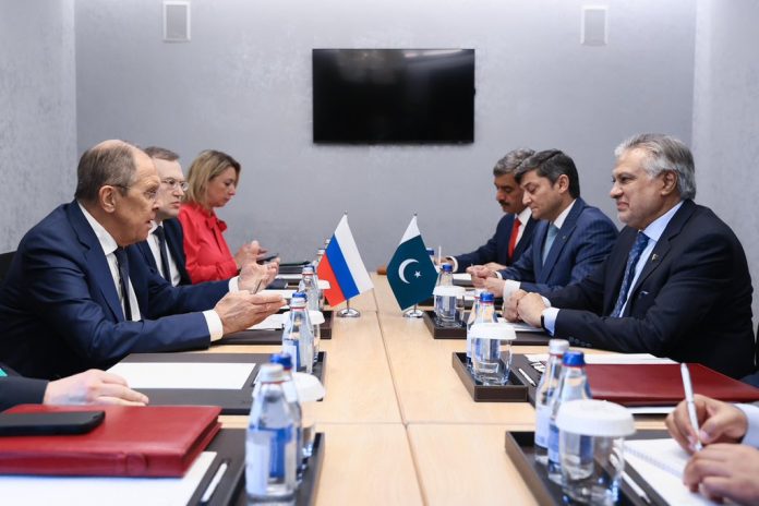 Deputy Prime Minister and Foreign Minister Senator Mohammad Ishaq Dar today met his Russian counterpart Foreign Minister Sergey Lavrov