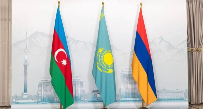 Azerbaijan Armenia Kazakhstan flags
