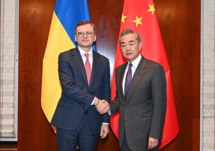 Ukrainian Foreign Minister Dmitry Kuleba and Chinese Foreign Minister Wang Yi