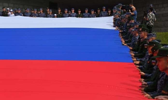 Russian Solider with Flag