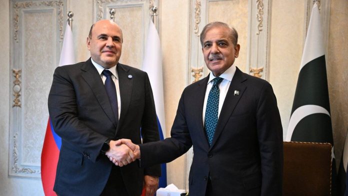 Russian Prime Minister Mikhail Mishustin meets the Prime Minister Muhammad Shehbaz Sharif