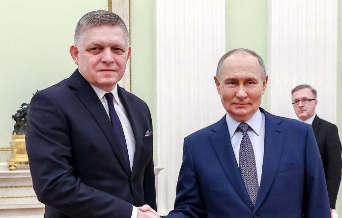 Slovakia's Prime Minister Robert Fico and Russia's President Vladimir Putin