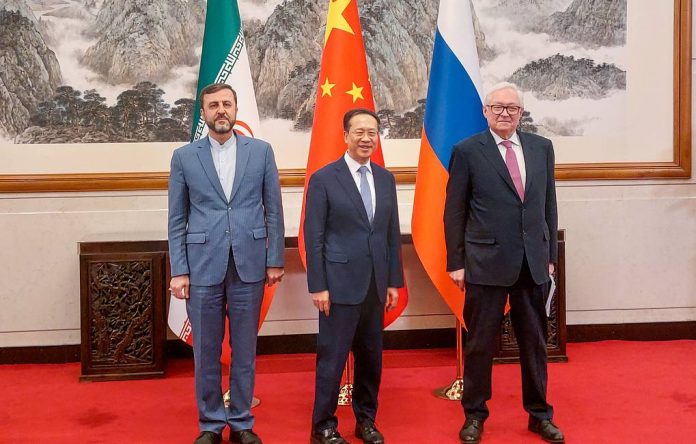 Deputy Foreign Ministers Kazem Gharibabadi of Iran, Ma Zhaoxu of China, and Sergey Ryabkov of Russia